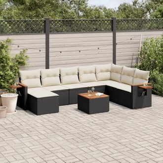vidaXL Set De Sof&aacute;s De Jard&iacute;n 8 Piezas Y Cojines Rat&aacute;n Sint&eacute;tico Negro Vidaxl
