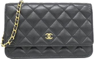 Chanel Black Bordeaux Grained Calfskin Chain/Shoulder Wallet (Pre-Owned)