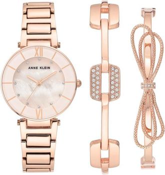 Anne Klein Mother of Pearl Dial Ladies Watch and Bracelet Set AK/3366BHST