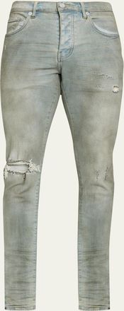 Purple Mens P001 Light Dirty Wax Skinny Jeans