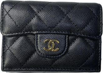 Chanel Black Leather Grained Calfskin Wallet (Tri-Fold) (Pre-Owned)