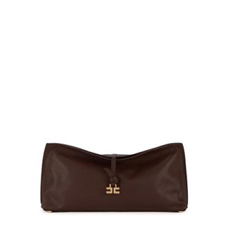 Elisabetta Franchi Tassen, Dames, Bruin, ONE Size, Leer, Boulevard Leather Clutch Bag