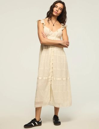 Lucky Brand Womens Easy Tiered Button Through Maxi Dress