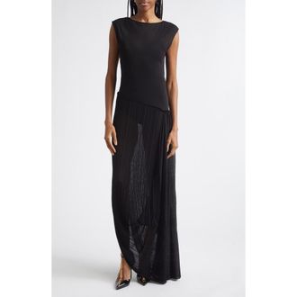 Balmain Fl&eacute;chage Draped Sheer Dress in 0Pa Black at Nordstrom, Size 6 Us