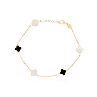 The Lovery Mini Mother of Pearl and Onyx Mixed Clover Bracelet