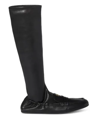 Miu Miu Ruches apron-detail leather boots - Black
