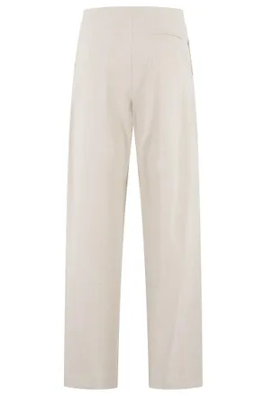 Isabelle Blanche Sand Wide-Leg Pants With Central Button