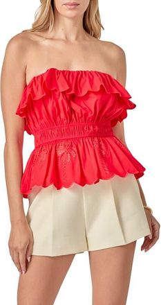 English Factory Embroidered Ruffle Strapless Top at Nordstrom, Size X-Small