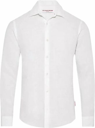 Orlebar Brown Mens Giles Linen Shirt In Matchstick/white