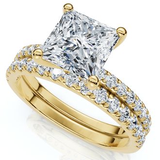 Pompeii3 Certified 1.90Ct Princess Cut Diamond Engagement 14k Wedding Ring Set Lab Grown