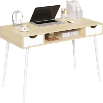Woltu Escritorio De Ordenador Mesa De Oficina Mesa De Trabajo Pc Grande Tablero De 58x120cm Con 2 Cajones Y 1 Compartimento Abierto Marco De Acero Madera Ro