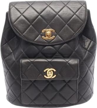 Chanel Pre-owned Vintage Lamsleren Rugzak - Dames - Vintage Rugzakken - Zwart - ONE Size - Leer - Vintage