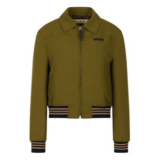Marni Light Jackets, female, Green, Size: S Tropical Wool Bomber Jacket