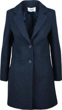 La Kore Navy Blue Fitted Wool-Blend Coat