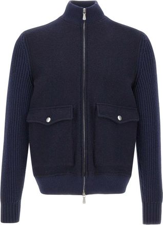 Eleventy Cable-Knit Sleeve Wool Jacket - Heren - Zomerjassen - Blauw - L - Wol - Jassen