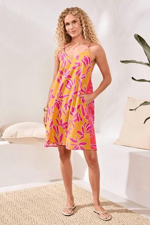 Tribal Twin-Print Summer Mini Dress In Daffodil