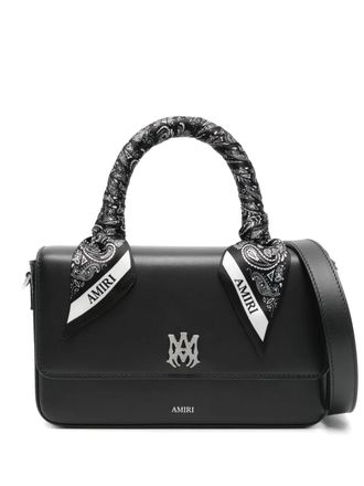 Amiri bandana-trimmed leather handbag - Black