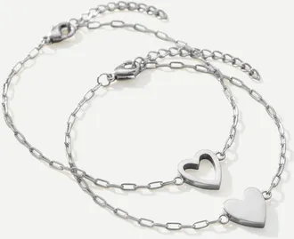 Mint & Lily Perfect Fit Heart Bracelet Set in Silver at Nordstrom, Size 7