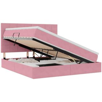 vidaXL Bed with Mattress with LED Pink 180 x 200 cm Velvet vidaXL