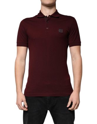 Dolce & Gabbana Mens Cotton-Blend Polo Maroon Polyester