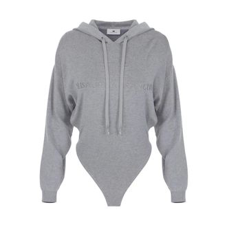 Elisabetta Franchi Gebreide body met capuchon - Dames - Tops - Grijs - Maat: L Leer