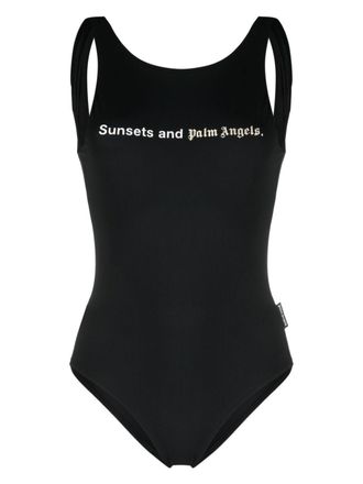 Palm Angels Badpak met tekst - Zwart