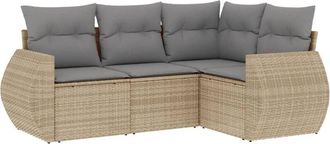 vidaXL Juego De Sof&aacute;s Jard&iacute;n Con Cojines 4 Pzas Rat&aacute;n Sint&eacute;tico Beige Vidaxl