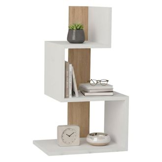 Dmora Mesa De Caf&eacute; Ukdah, Mesa De Centro Baja, Revistero Para Sof&aacute;, Estante De La Sala De Estar, 42x30h72 Cm, Blanco Y Roble, Con Embalaje Reforzado - Dmora