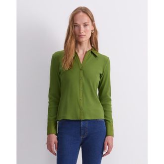Sportscraft Catherine Rib Button-Front Shirt in Olive Green at Nordstrom, Size X-Small