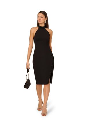 Adrianna Papell Womens Knit Crepe Midi Dress - Black - Size 18 UK