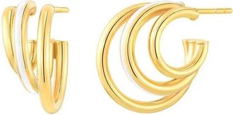 Gold & Honey Womens Enamel Triple Hoop Earrings In White