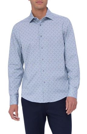 Bugatchi James OoohCotton Geo Print Button-Up Shirt in Dusty Blue at Nordstrom, Size Xxx-Large