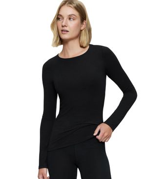Triumph Langarmshirt TRIUMPH Beauty Layers LSL Top 04, Damen, Gr. XL, schwarz, Single Jersey, Obermaterial: 48% Wolle, 48% Modal, 4% Elasthan, Basic h&uuml;ftlang,