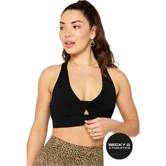 Fabletics Womens Oasis Twist Medium Impact Sports Bra in Black at Nordstrom, Size Small