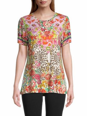 Johnny Was Wild Garden Printed Puff-Sleeve Flared T-Shirt In Multi