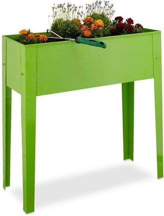 Relaxdays Aiuola Rialzata, Metallo, 4 Gambe, Fioriera, Vaso, Orto da Giardino, h x l x p: 80,5 x 81,5 x 31 cm, Verde - Relaxdays