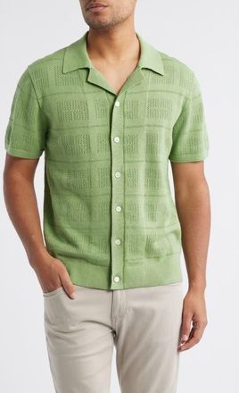Rails Yates Pointelle Cotton & Linen Knit Camp Shirt in Matcha at Nordstrom, Size X-Large
