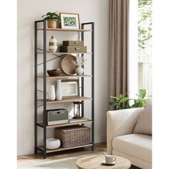 Vasagle 6-Tier Industrial Bookshelf Storage Unit Office Study Wide in Camel