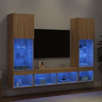 vidaXL Vidaxl - Muebles Tv Pared Con Led 5 Pzas Madera Ingenier&iacute;a Roble Sonoma