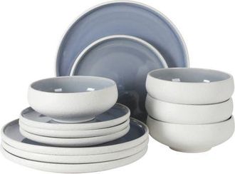 Gibson Home Pacifico Beach 12-Piece Reactive Glaze Stoneware Dinnerware Set in Blue/white at Nordstrom