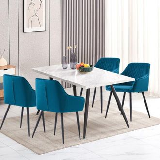 Ainpecca Ainpecca - Dining Table and 4 Dining Chairs Set Dining Room Chair Kitchen Home Office(Grey table+4 Orange velvet chairs)