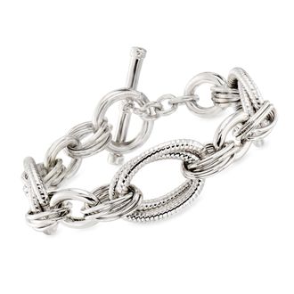 Ross-Simons Italian Rhodium-Plated Oval-Link Toggle Bracelet