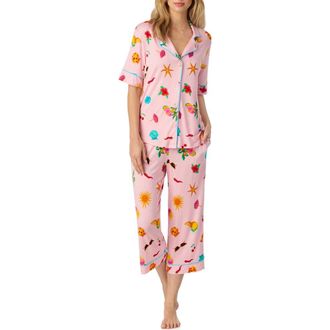 Room Service PJs Print Crop Pajamas in Pink/Novel at Nordstrom, Size X-Small