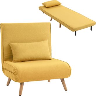 OEM Sof&aacute; Cama Individual Plegable Con Respaldo Ajustable 5 Posiciones Sill&oacute;n Cama Tapizado Con Coj&iacute;n 72x75x85 Cm Amarillo