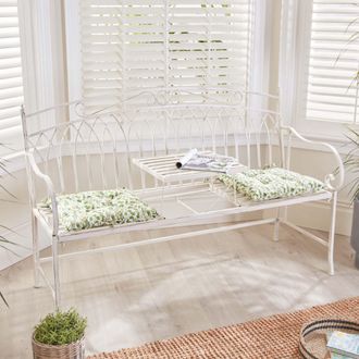 Dibor Vintage Large Cream Arched Outdoor Garden Furniture Companion Seat Garden Bench with Free Set of 2 Green Seat Pad Cushions