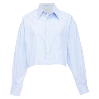 R13 SW Stripe Oversized Cropped Button Up Shirt