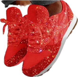 Generic ZBDP Womens Glitter Shoes Womens Height Increase Thick-Soled Sports Shoes Running Shiny Shoes Red