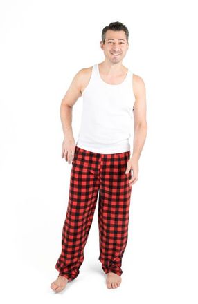 Leveret Mens Fleece Printed Holiday Pajama Pants in Plaid Black & Red at Nordstrom, Size Xx-Large