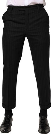 Dolce & Gabbana Mens Pinstriped Virgin Wool Trousers Black Elastane