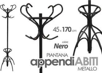 Trade Shop Trade Shop - Attaccapanni Appendiabiti Piantana In Metallo Ganci Moderno Nero 45x170cm 756658